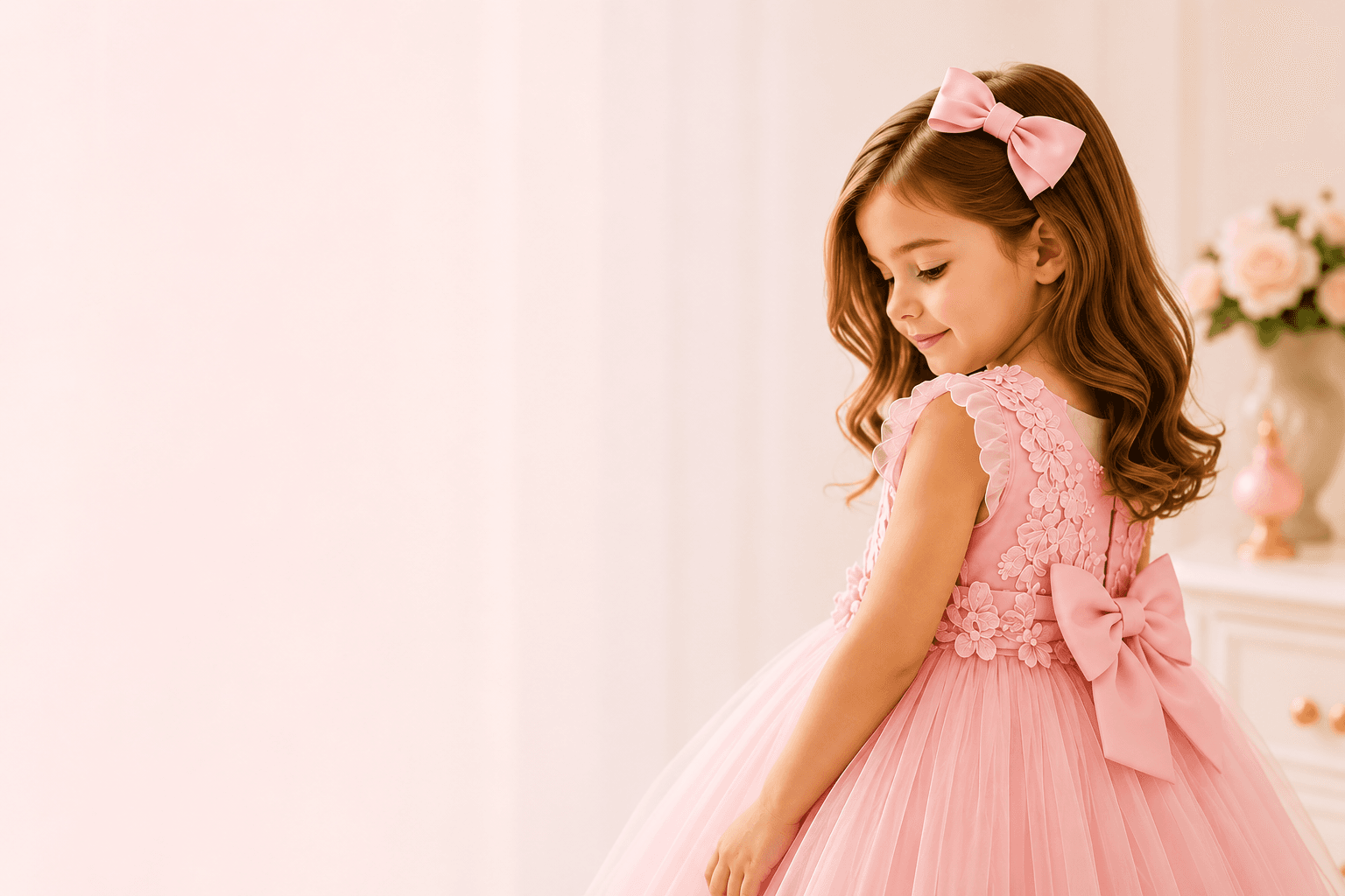 Menina usando vestido rosa da Laura Magalhães Boutique